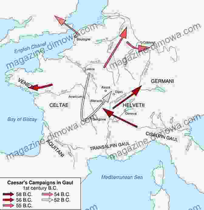 A Map Of Caesar's Military Campaigns A Short To Julius Caesar